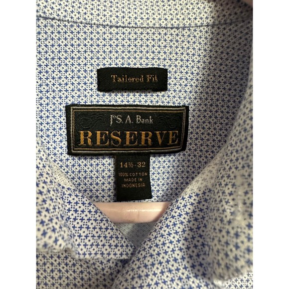 JoS A Bank Reserve Shirt Mens White Blue Button Front Long Sleeve Sz 14 1/2 - 32 - Picture 3 of 5